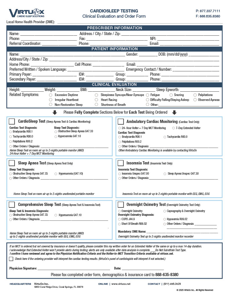 CardioSleep Testing Order Form